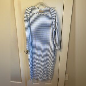 Free People french girl inspired Blue and White Striped Maxi Dress w/pockets.